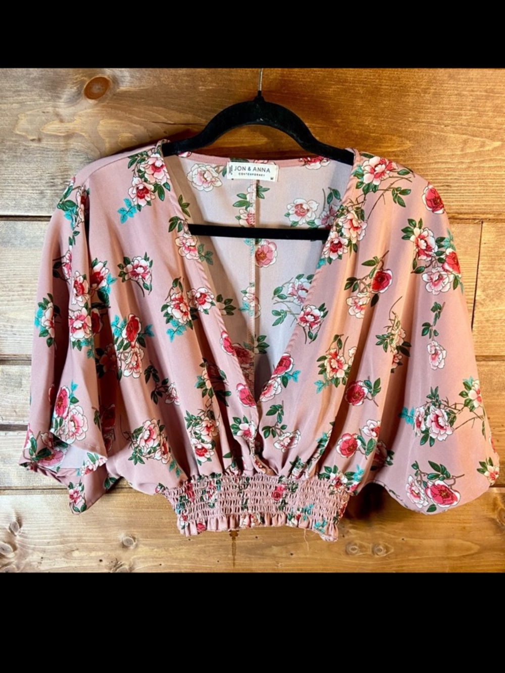 Jon & Anna Pink Floral Crop Top Wrap Blouse Size Medium 🌸